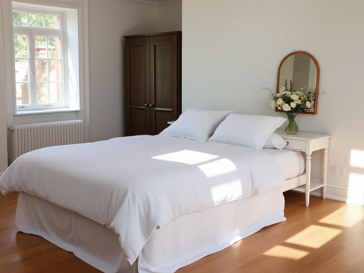 A serene, well-presented bedroom in a British rental home